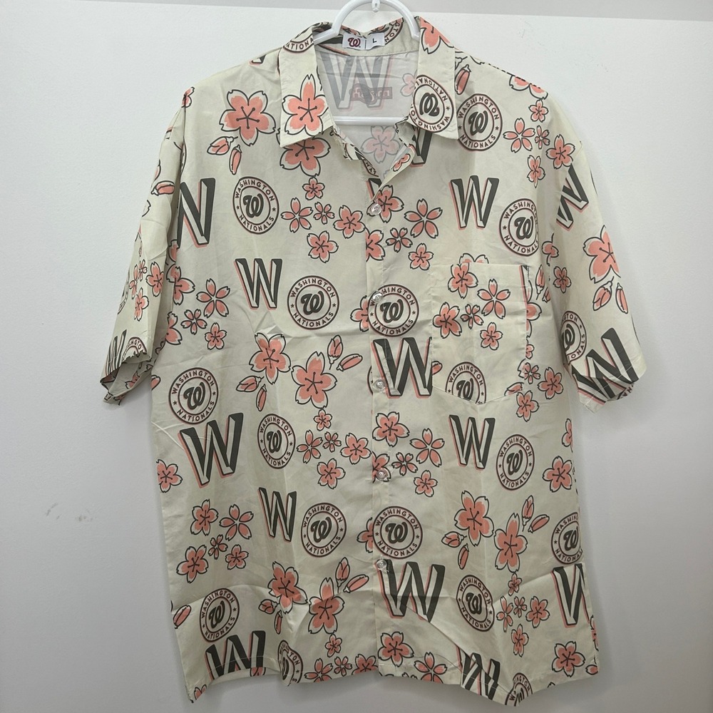 Washington Nationals Cherry Blossom Aloha Shirt Men's L Floral Button Up MLB